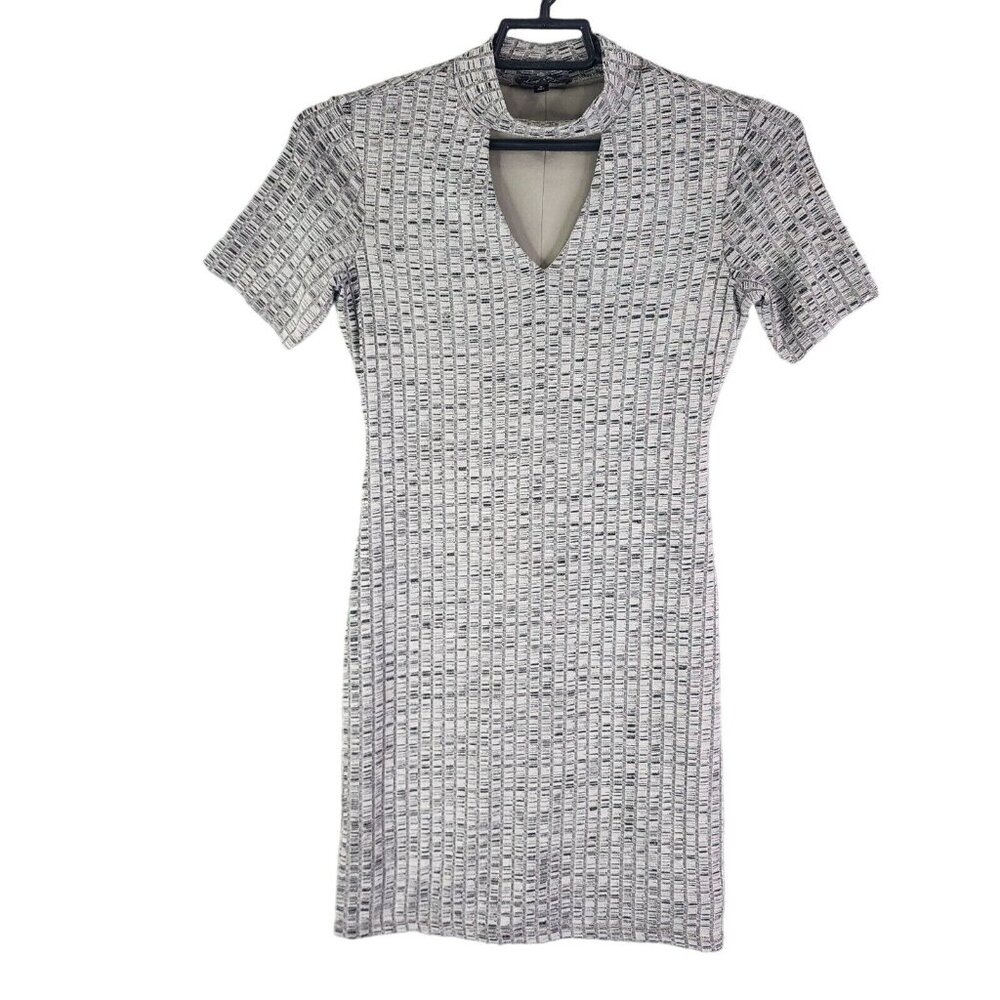 Womens Gray Love Reign Mini Dress Short Sleeve Keyhole Round Neck Size S Small
